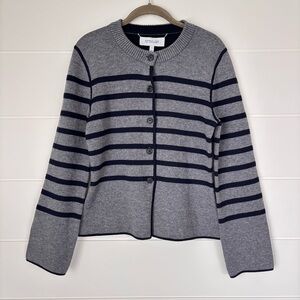 Derek Lam 10 Crosby Mariana Reversible Button-Up Sweater Blue Gray Stripe Medium